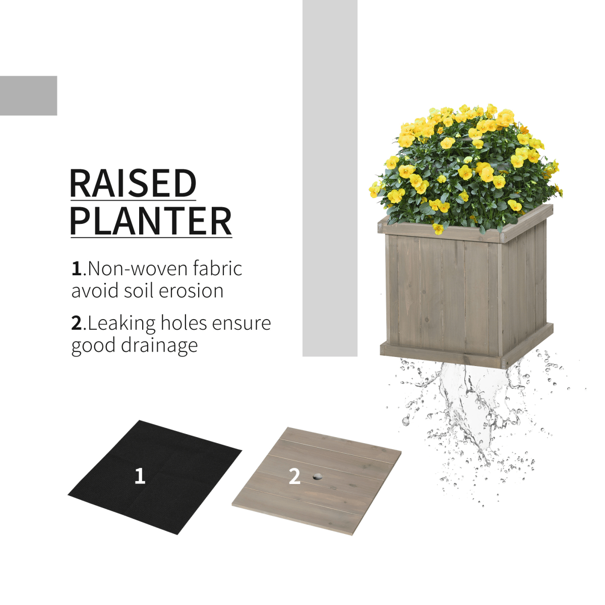 Grey Wooden Garden Planter & Bench - Raised Bed & Patio Combo - plants - express.com