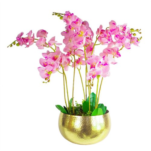Handcrafted XL Hammered Gold Metal Bowl Planter - Rustic Elegance for Indoors - plants - express.com