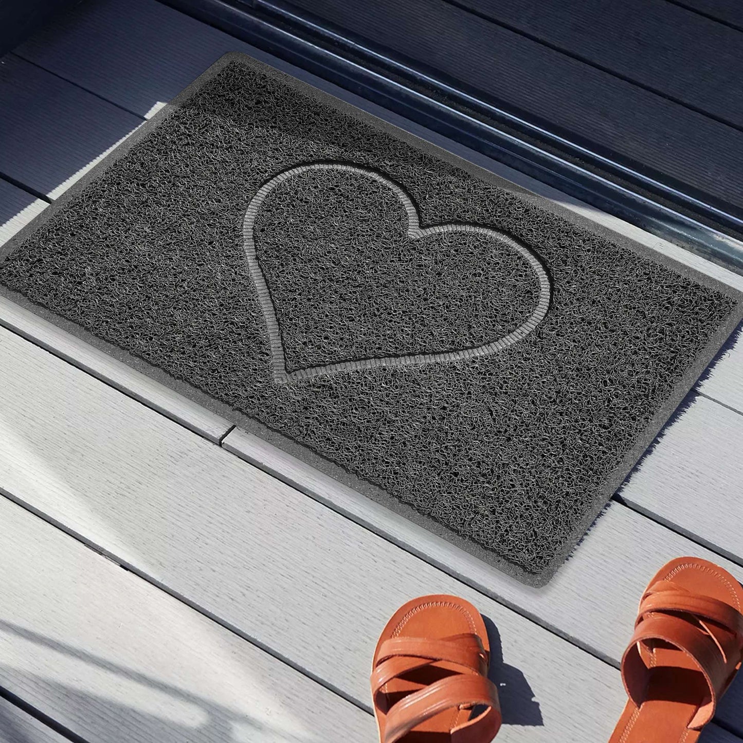 "Heart" Embossed Loofah Textured Spaghetti Door Mat - plants - express.com