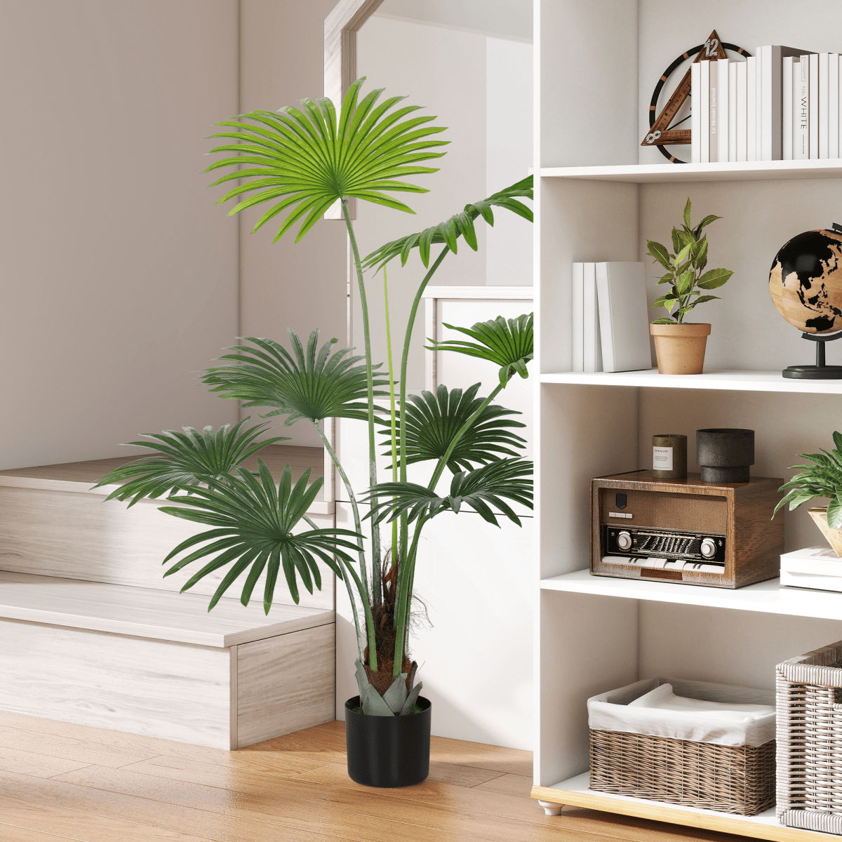 HOMCOM 145 cm Realistic Artificial Palm with Cement Base - Low Maintenance - plants - express.com