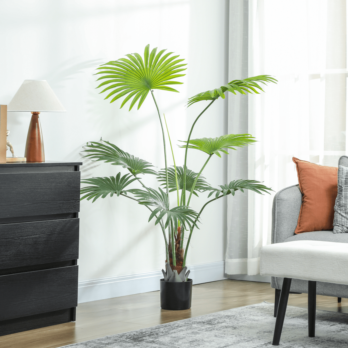 HOMCOM 145 cm Realistic Artificial Palm with Cement Base - Low Maintenance - plants - express.com