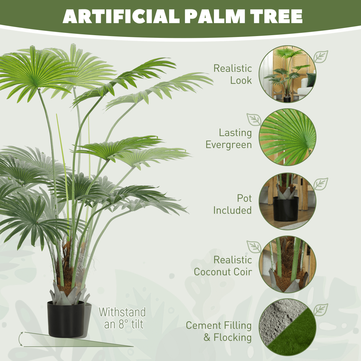 HOMCOM 145 cm Realistic Artificial Palm with Cement Base - Low Maintenance - plants - express.com