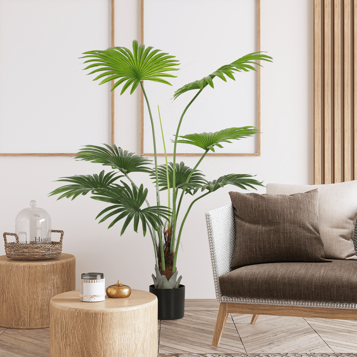 HOMCOM 145 cm Realistic Artificial Palm with Cement Base - Low Maintenance - plants - express.com