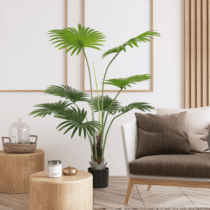 HOMCOM 145 cm Realistic Artificial Palm with Cement Base - Low Maintenance - plants - express.com