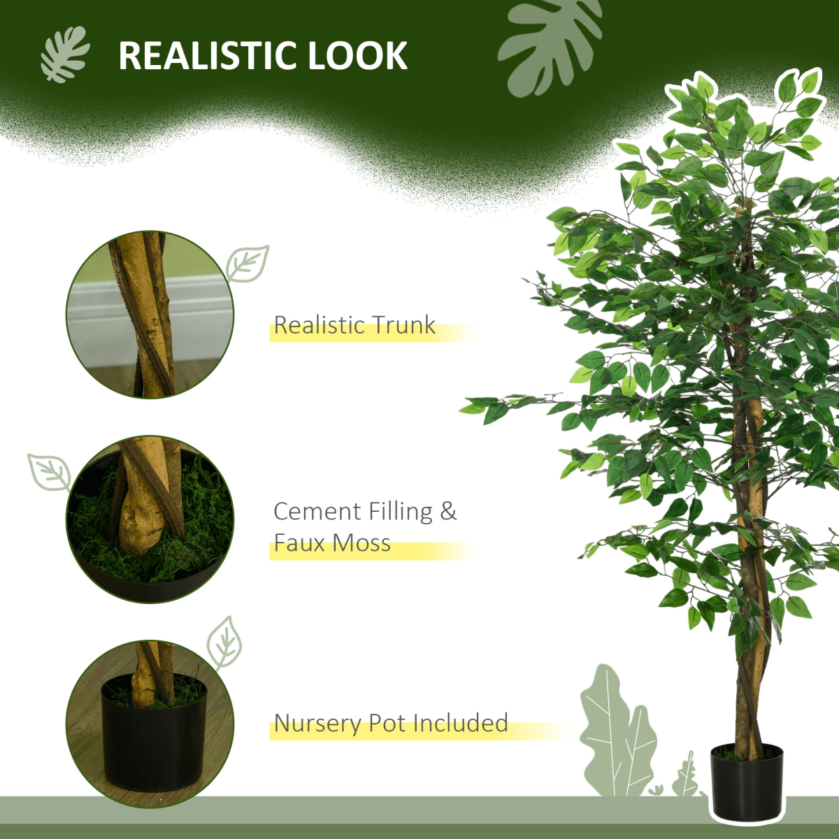 HOMCOM 150cm Artificial Tree Ficus for Indoor Outdoor Home Decor, Fake Tree - plants - express.com