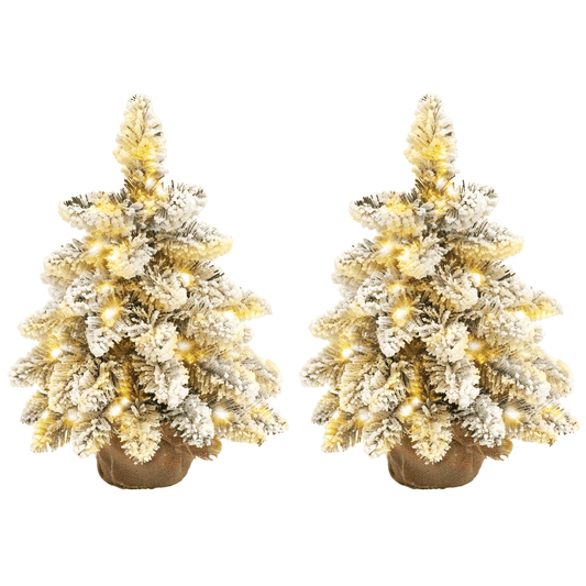 HOMCOM 2 - Piece Flocked Mini Christmas Trees for Tabletop Decor, Warm White LEDs - plants - express.com