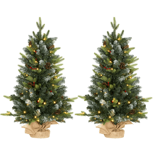 HOMCOM 2 Pieces 2' Prelit Artificial Tabletop Christmas Trees, LED Display - plants - express.com