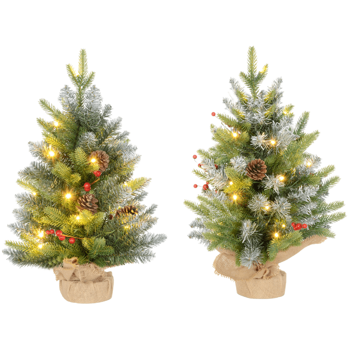 HOMCOM 2 Pieces 2' Prelit Artificial Tabletop Christmas Trees, LED Display - plants - express.com