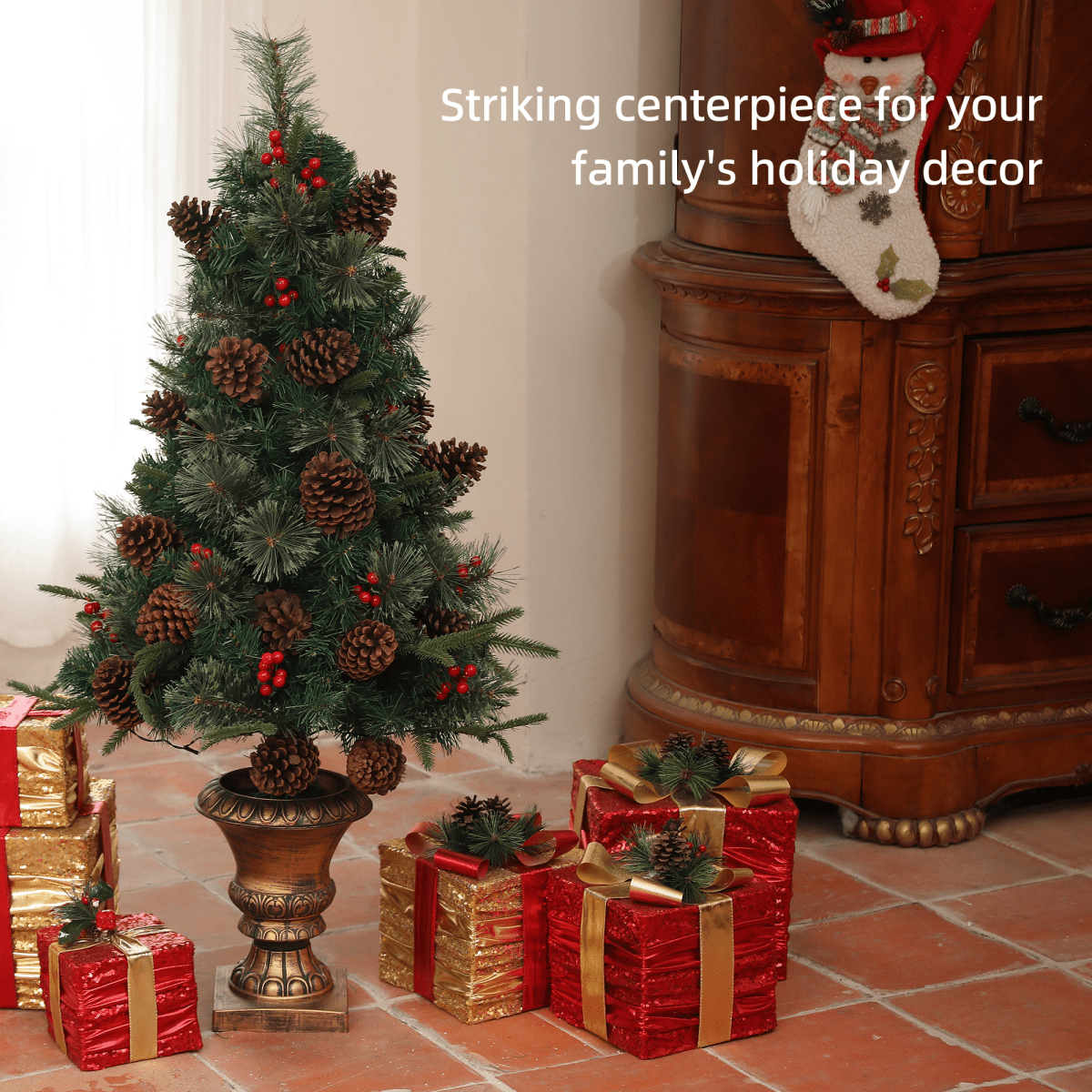 HOMCOM 4ft Artificial Christmas Tree with 60 Warm White LED Lights - plants - express.com