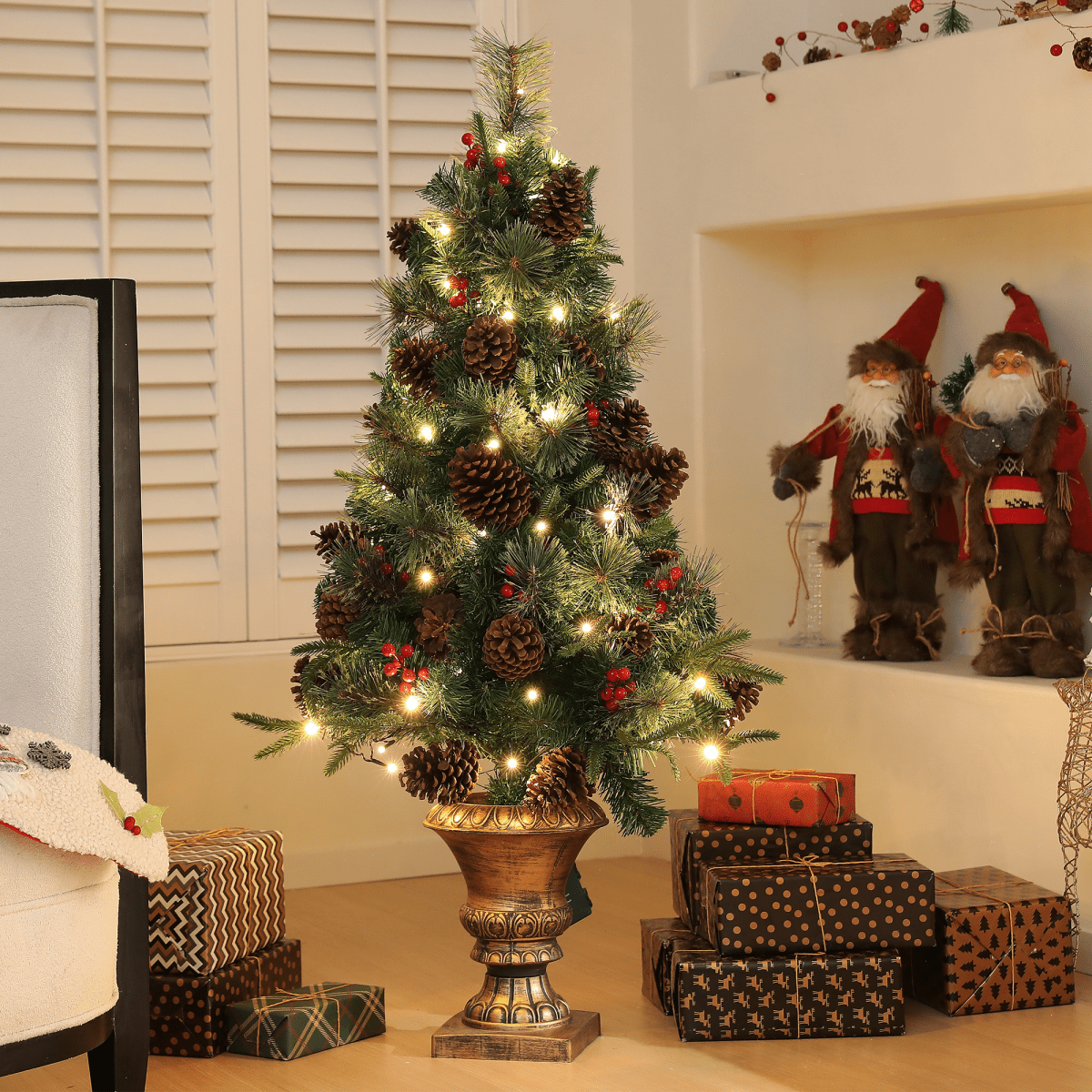 HOMCOM 4ft Artificial Christmas Tree with 60 Warm White LED Lights - plants - express.com