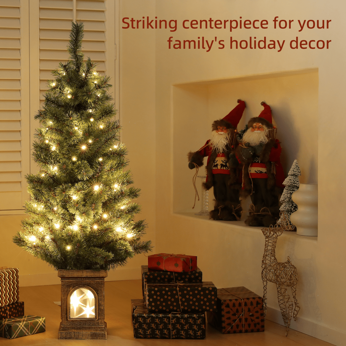 HOMCOM 4ft Artificial Christmas Tree with 80 Warm White LED Lights & Remote - plants - express.com