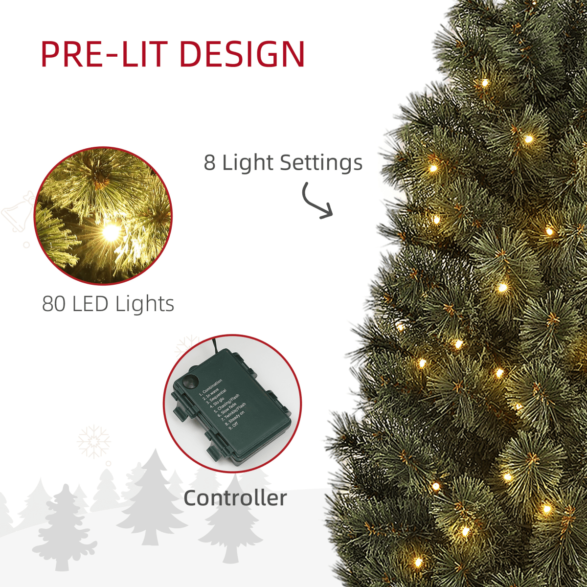 HOMCOM 4ft Artificial Christmas Tree with 80 Warm White LED Lights & Remote - plants - express.com