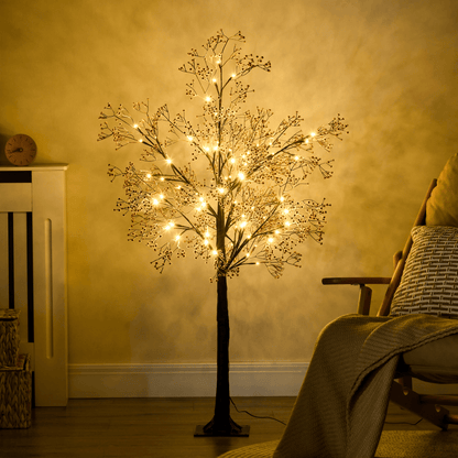 HOMCOM 4ft Artificial Tree with Warm White LED Lights, Baby Breath Flowers - plants - express.com