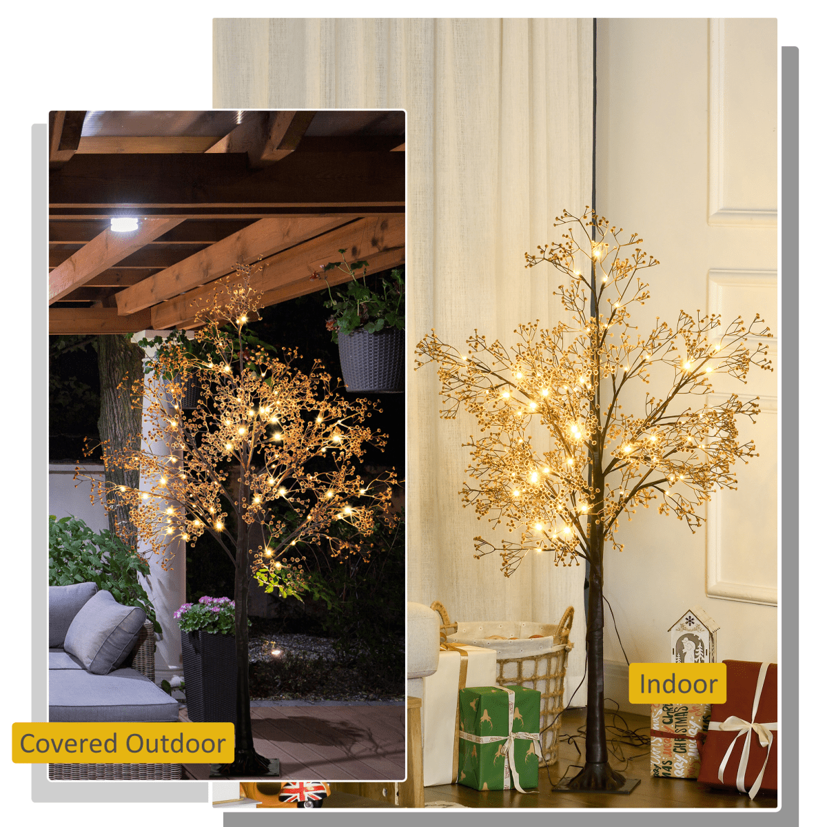 HOMCOM 4ft Artificial Tree with Warm White LED Lights, Baby Breath Flowers - plants - express.com