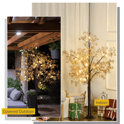 HOMCOM 4ft Artificial Tree with Warm White LED Lights, Baby Breath Flowers - plants - express.com