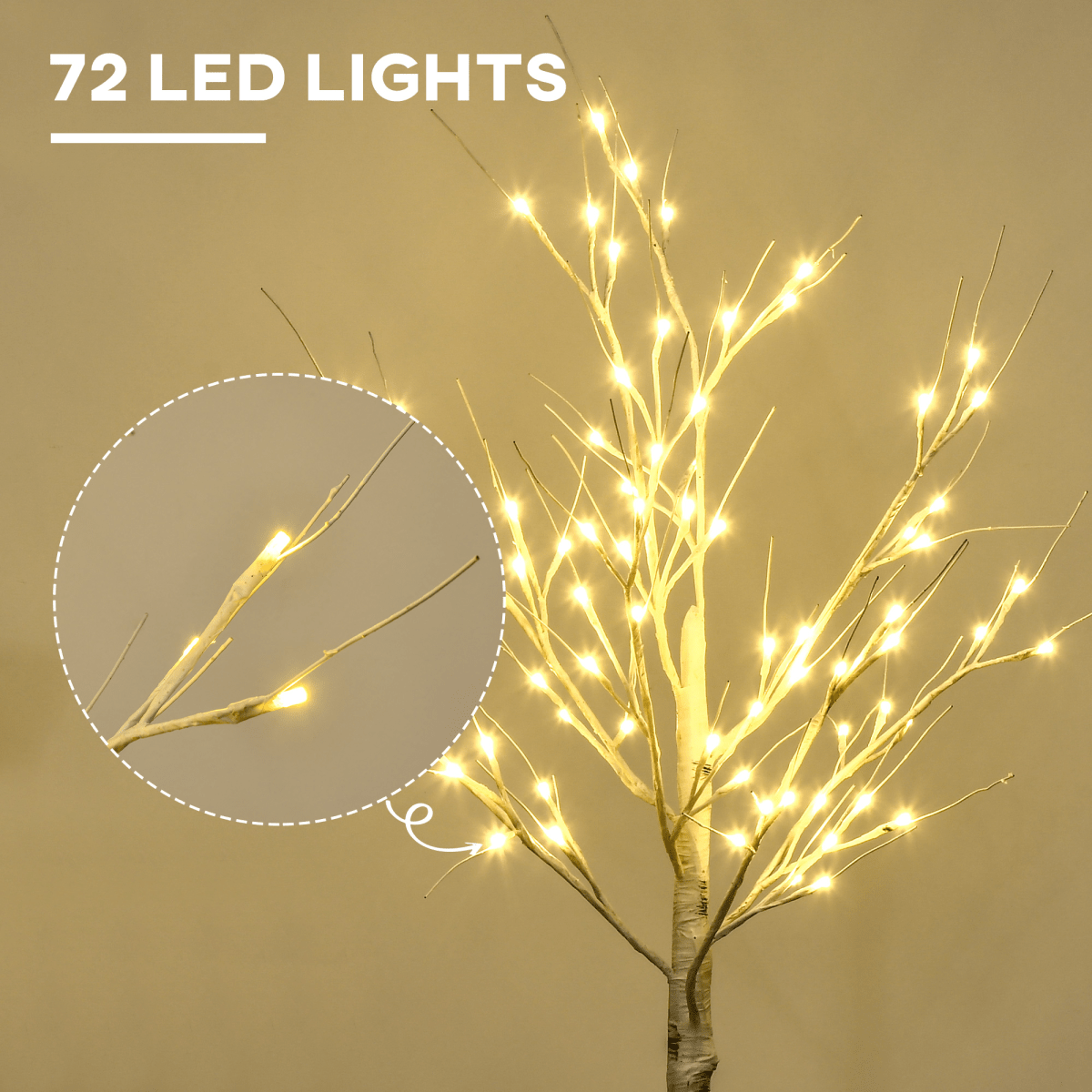 HOMCOM 4ft Artificial White Birch Tree Light 72 Warm White Pre - Lit LED Light - plants - express.com