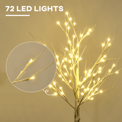 HOMCOM 4ft Artificial White Birch Tree Light 72 Warm White Pre - Lit LED Light - plants - express.com