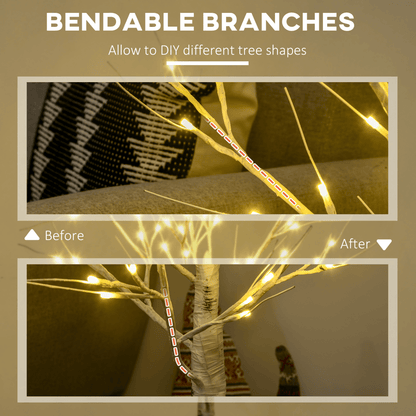HOMCOM 4ft Artificial White Birch Tree Light 72 Warm White Pre - Lit LED Light - plants - express.com