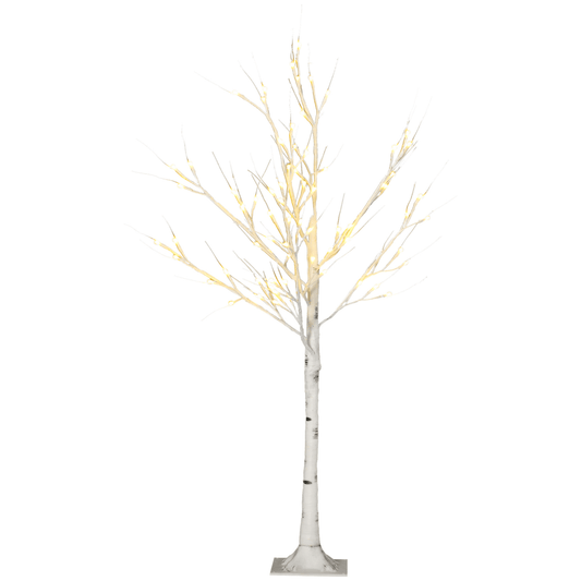 HOMCOM 4ft Artificial White Birch Tree Light 72 Warm White Pre - Lit LED Light - plants - express.com