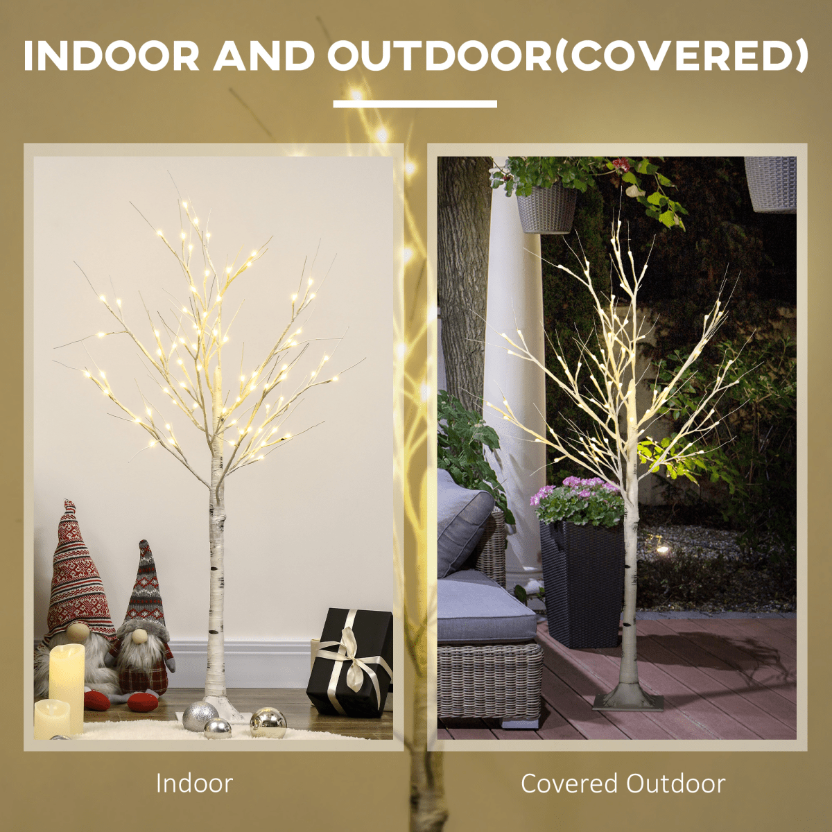 HOMCOM 4ft Artificial White Birch Tree Light 72 Warm White Pre - Lit LED Light - plants - express.com