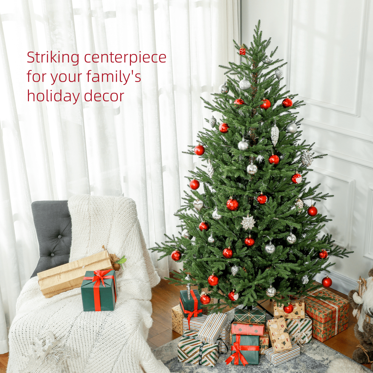 HOMCOM 5 - Foot Realistic Hinged - Branch Christmas Tree with Metal Base - plants - express.com
