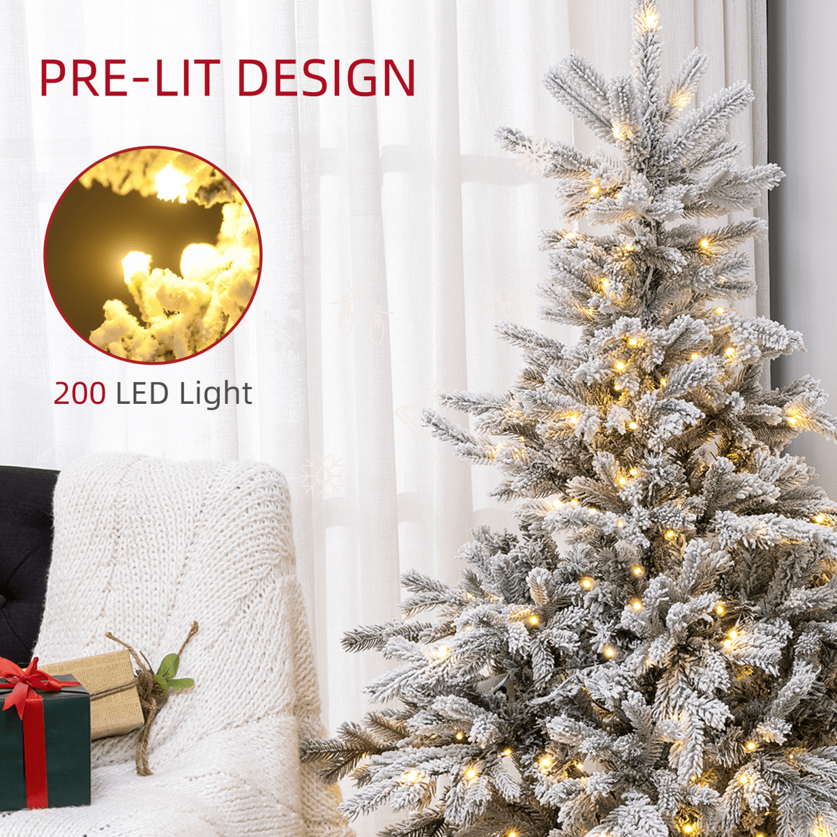 HOMCOM 5 Ft Artificial Christmas Tree with Snowy Branches & Warm LED Lights - plants - express.com