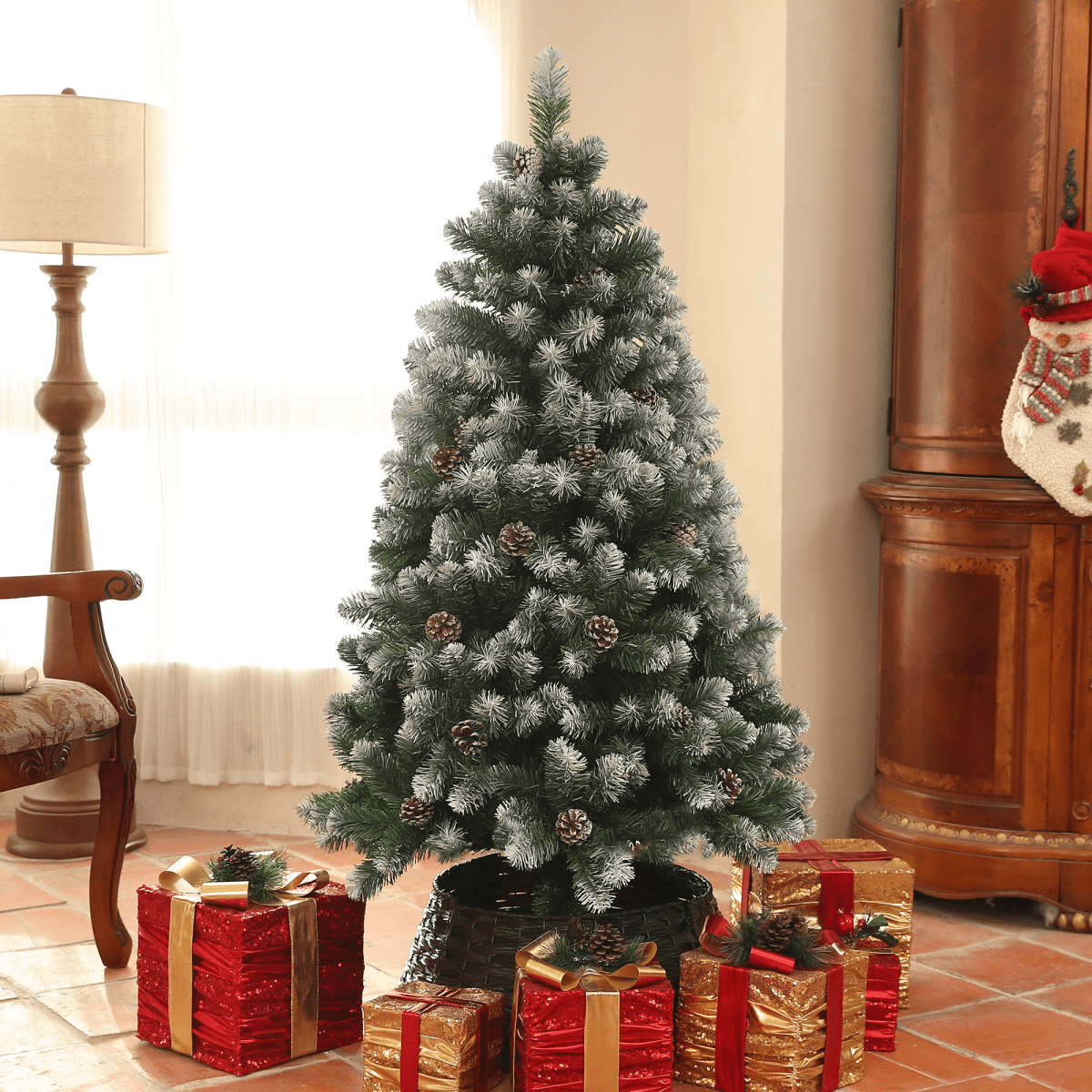 HOMCOM 5ft Artificial Pine Christmas Tree with Pinecones & Steel Base - plants - express.com