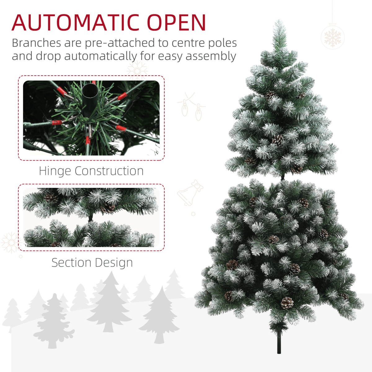 HOMCOM 5ft Artificial Pine Christmas Tree with Pinecones & Steel Base - plants - express.com