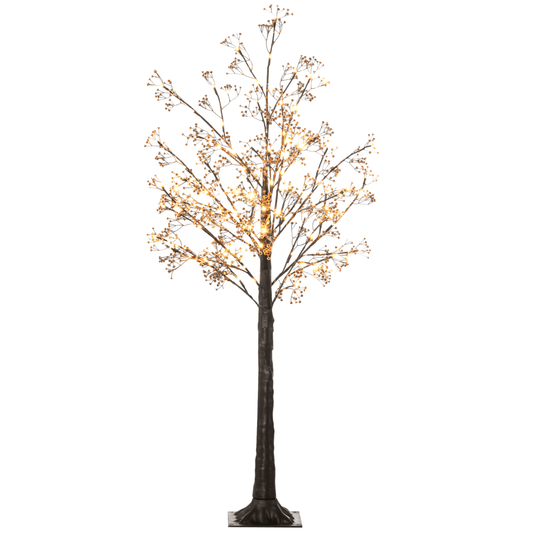 HOMCOM 5ft Artificial Tree with Warm White LED Lights, Baby Breath Flowers - plants - express.com