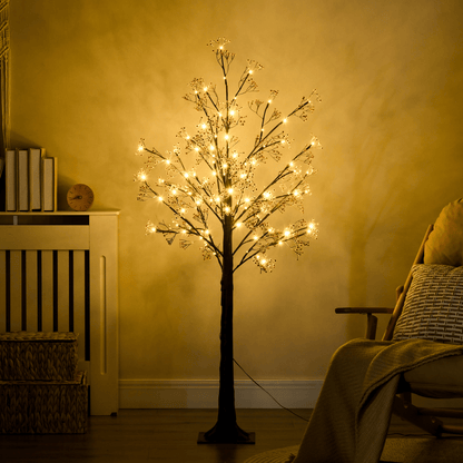 HOMCOM 5ft Artificial Tree with Warm White LED Lights, Baby Breath Flowers - plants - express.com
