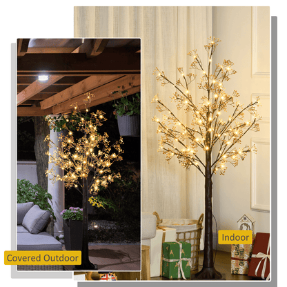 HOMCOM 5ft Artificial Tree with Warm White LED Lights, Baby Breath Flowers - plants - express.com