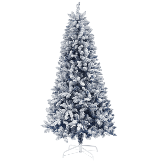 HOMCOM 5ft Blue Snow - Flocked Christmas Tree with Hinged Quick - Setup Branches - plants - express.com