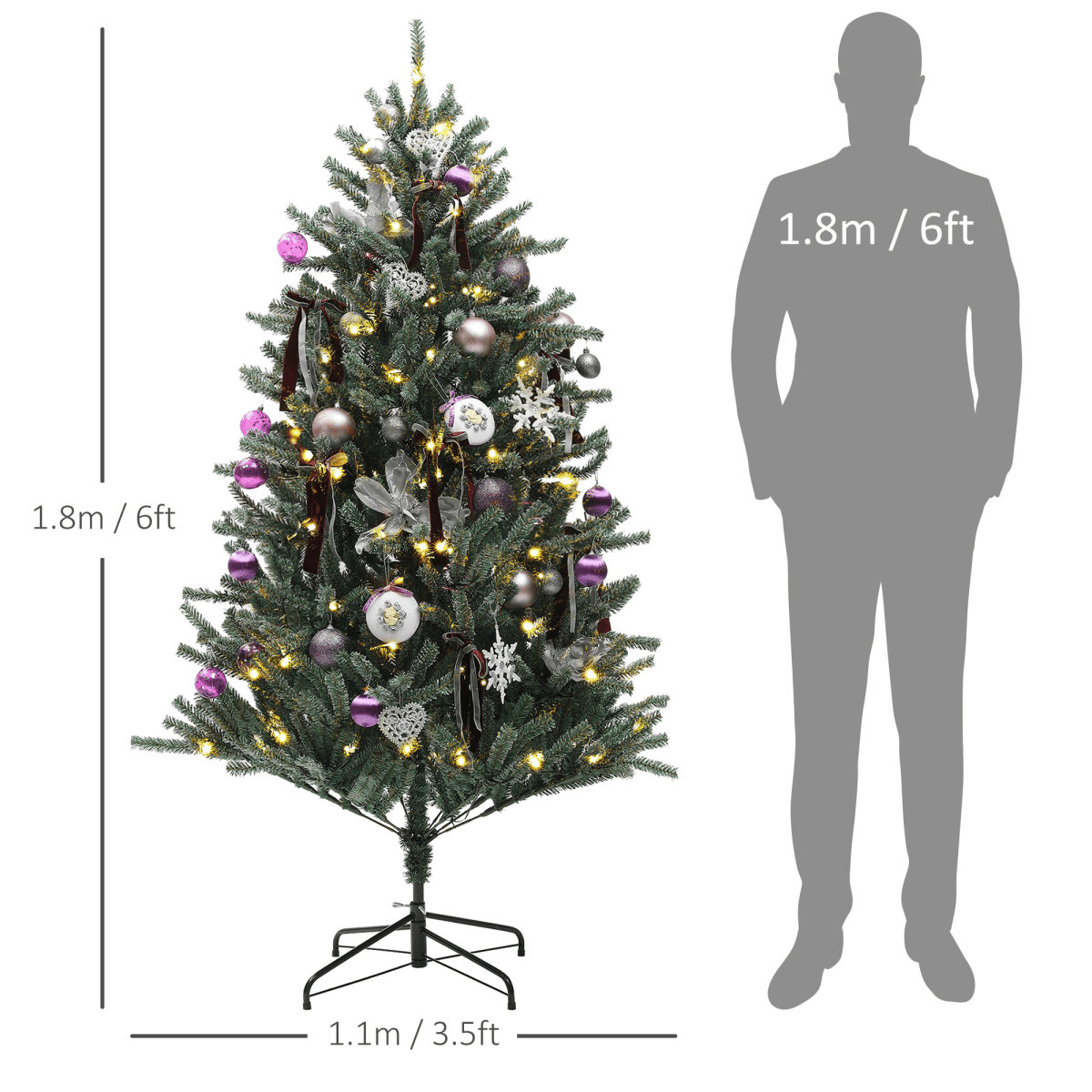 HOMCOM 5ft Prelit Artificial Christmas Tree with LED Lights & Purple Ornaments - plants - express.com