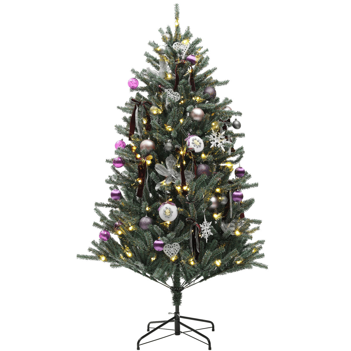 HOMCOM 5ft Prelit Artificial Christmas Tree with LED Lights & Purple Ornaments - plants - express.com
