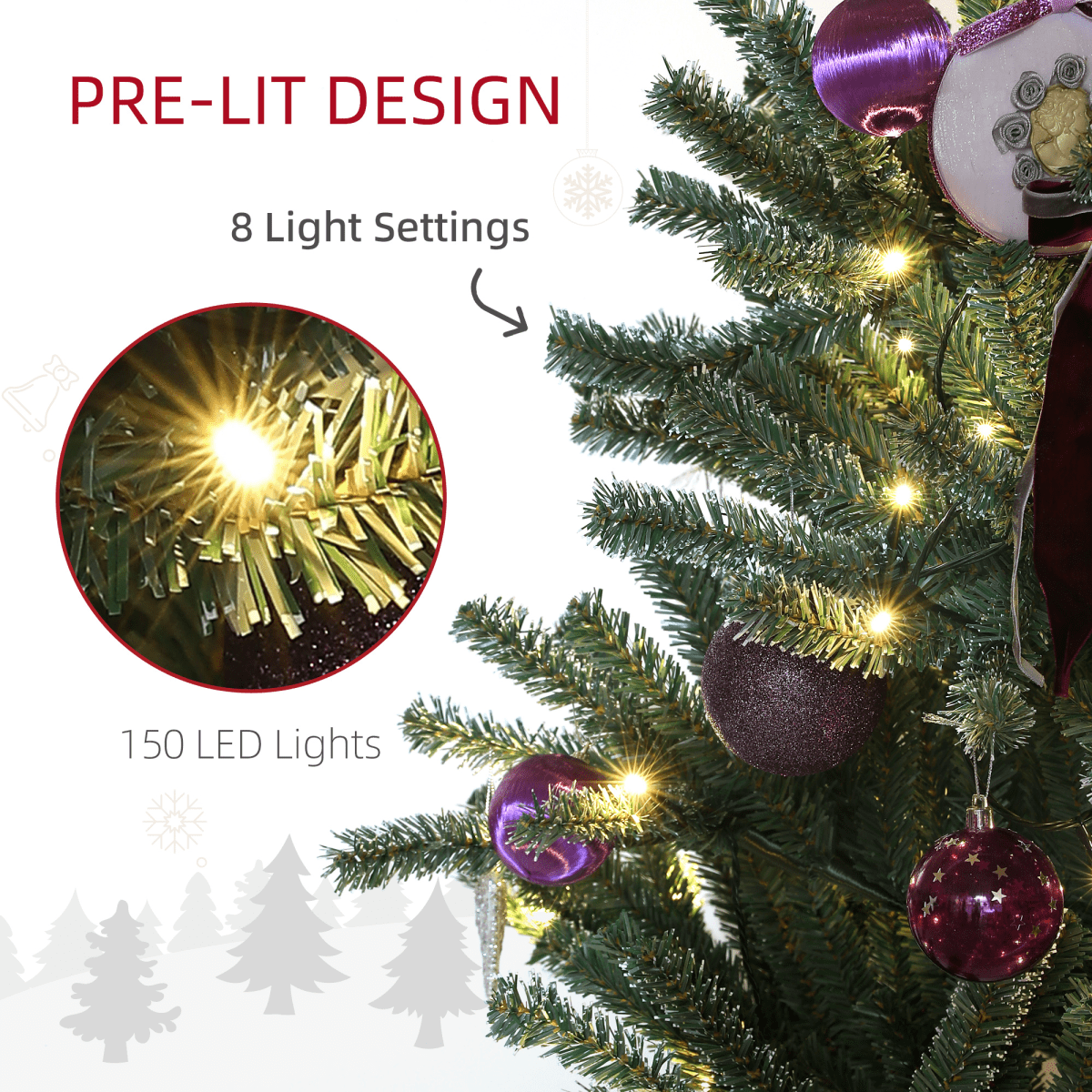 HOMCOM 5ft Prelit Artificial Christmas Tree with LED Lights & Purple Ornaments - plants - express.com