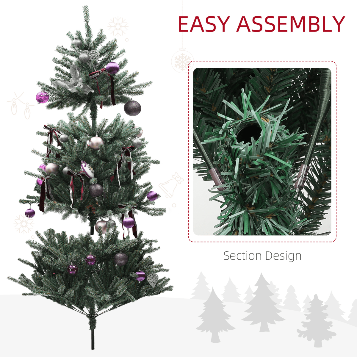 HOMCOM 5ft Prelit Artificial Christmas Tree with LED Lights & Purple Ornaments - plants - express.com