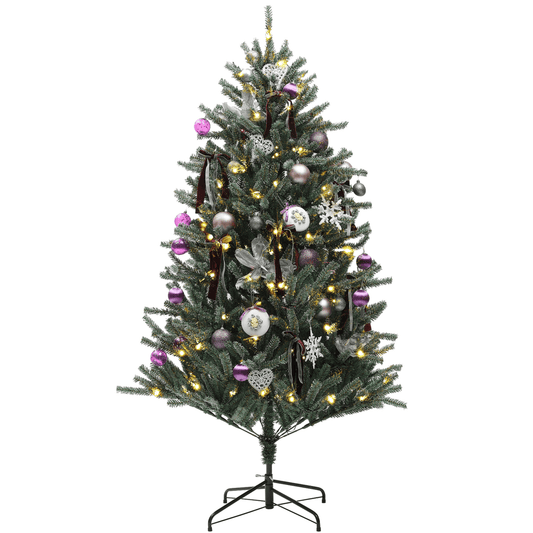 HOMCOM 5ft Prelit Artificial Christmas Tree with LED Lights & Purple Ornaments - plants - express.com