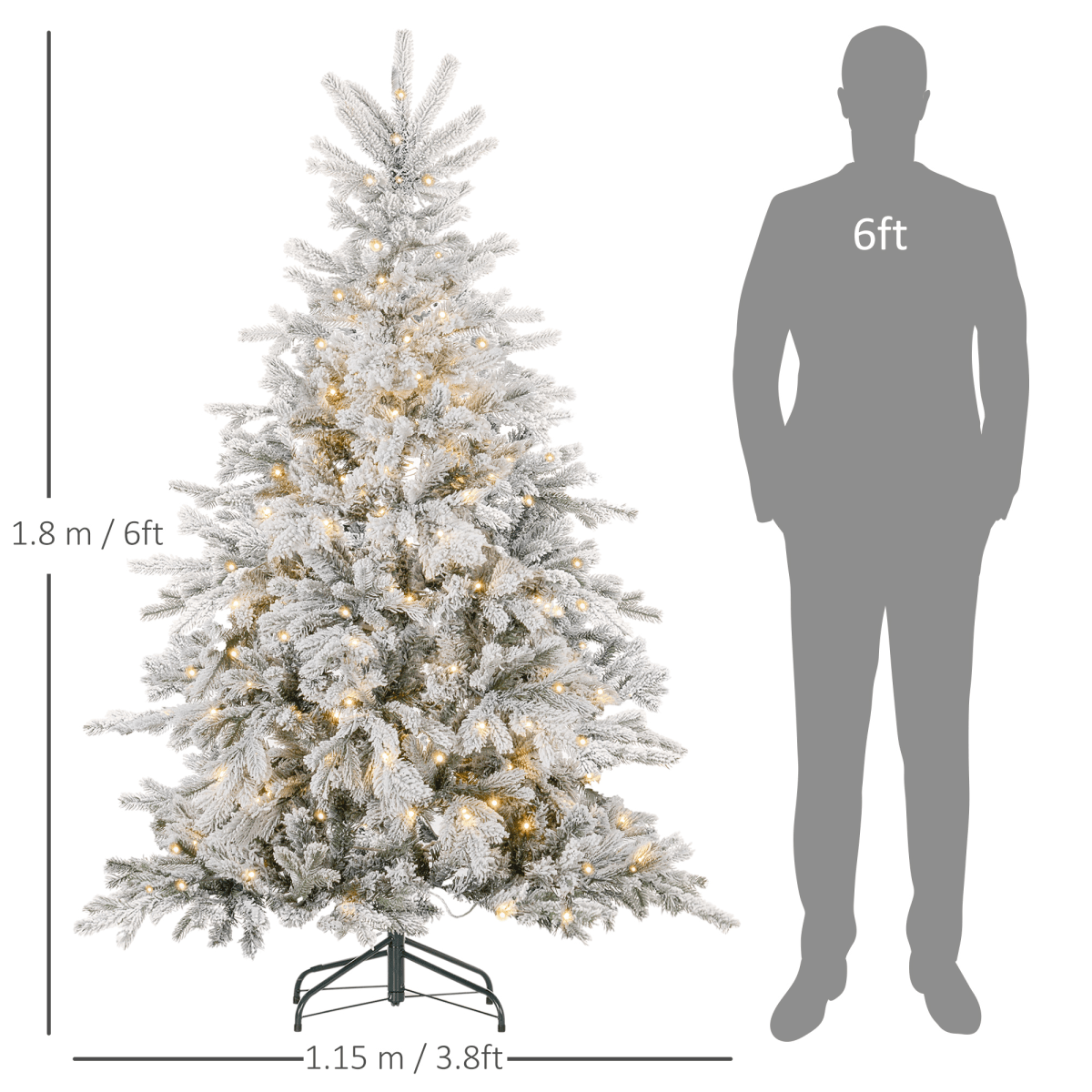 HOMCOM 6 - Ft Artificial Christmas Tree with Realistic Snowy Branches & 300 LEDs - plants - express.com