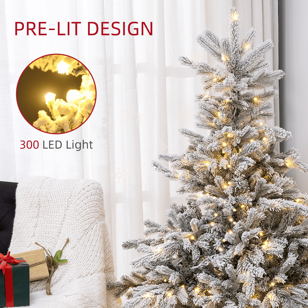 HOMCOM 6 - Ft Artificial Christmas Tree with Realistic Snowy Branches & 300 LEDs - plants - express.com