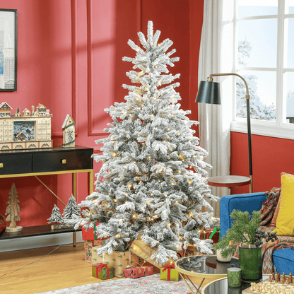 HOMCOM 6 - Ft Artificial Christmas Tree with Realistic Snowy Branches & 300 LEDs - plants - express.com