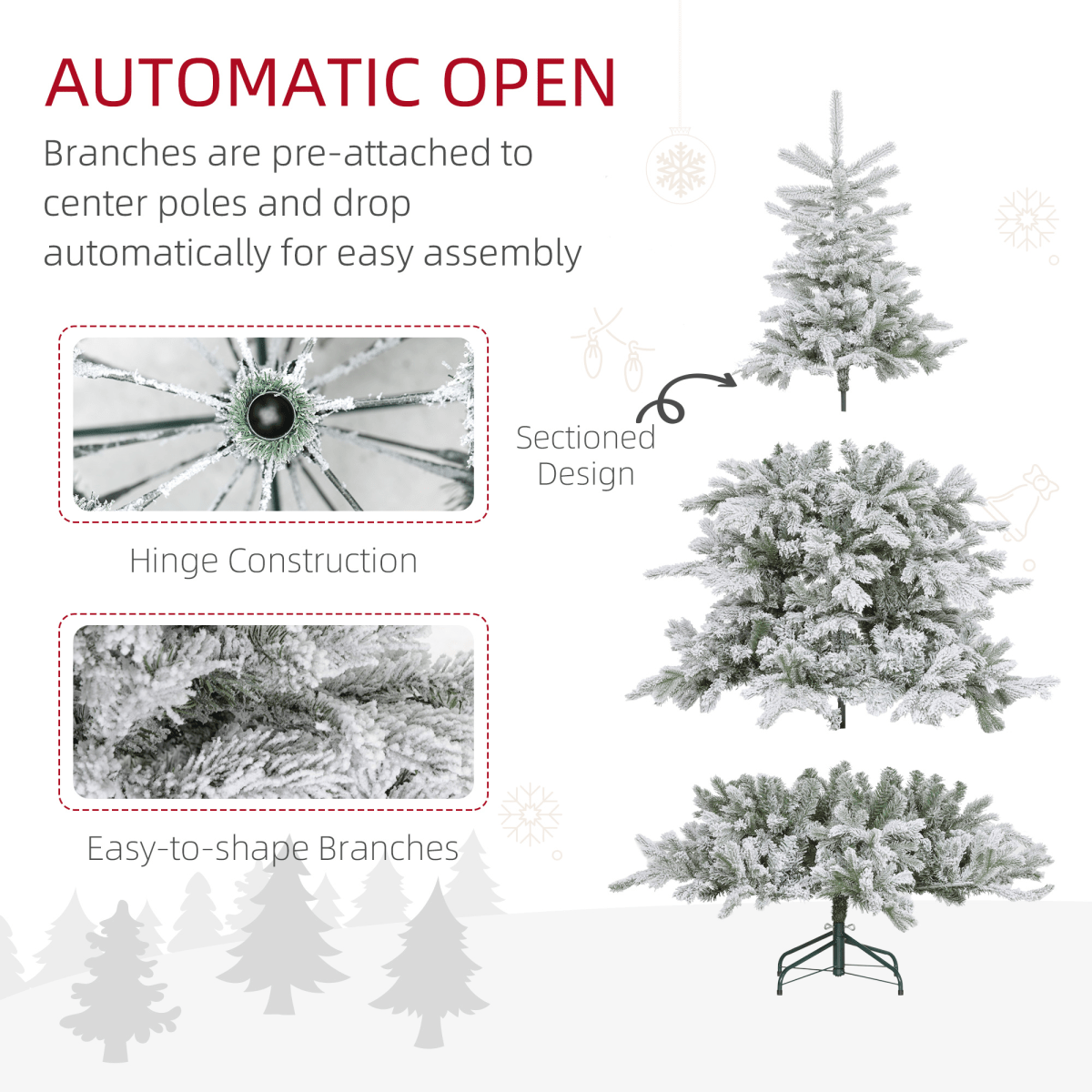 HOMCOM 6 - Ft Artificial Christmas Tree with Realistic Snowy Branches & 300 LEDs - plants - express.com