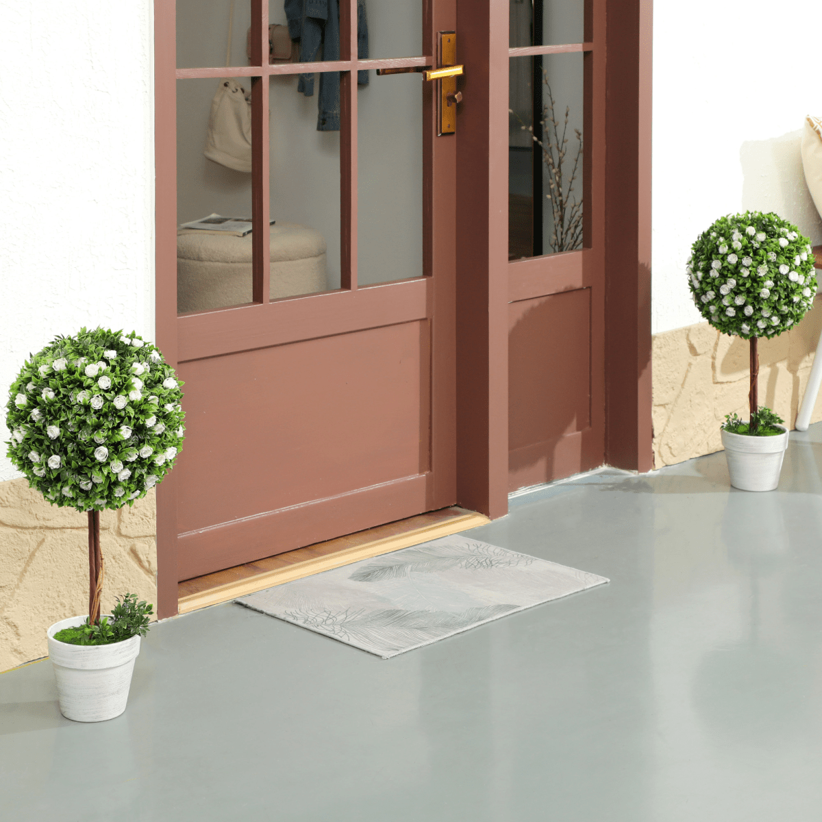 HOMCOM 60cm 2 - Piece Artificial Rose Tree & Ball Topiary, Pink - plants - express.com