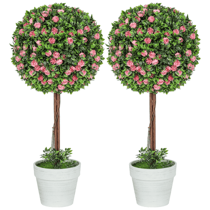 HOMCOM 60cm 2 - Piece Artificial Rose Tree & Ball Topiary, Pink - plants - express.com