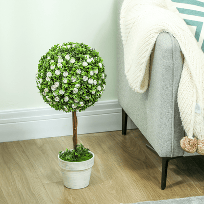 HOMCOM 60cm 2 - Piece Artificial Rose Tree & Ball Topiary, Pink - plants - express.com