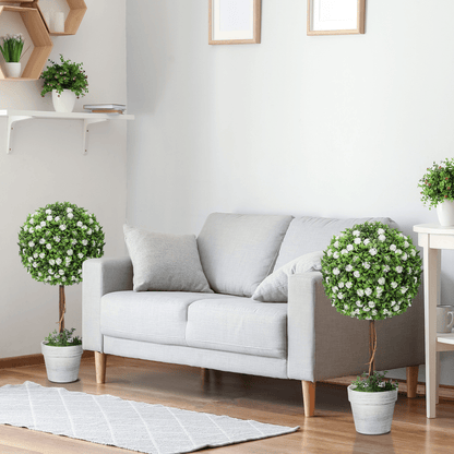 HOMCOM 60cm 2 - Piece Artificial Rose Tree & Ball Topiary, Pink - plants - express.com