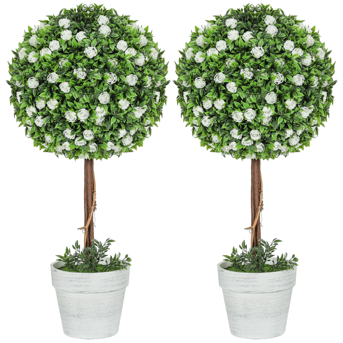 HOMCOM 60cm 2 - Piece Artificial Rose Tree & Ball Topiary, Pink - plants - express.com