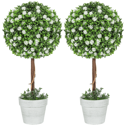 HOMCOM 60cm 2 - Piece Artificial Rose Tree & Ball Topiary, Pink - plants - express.com