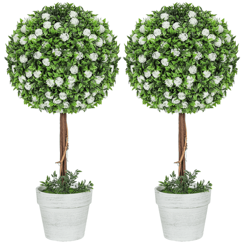 HOMCOM 60cm 2 - Piece Artificial Rose Tree & Ball Topiary, Pink - plants - express.com