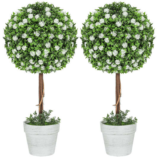 HOMCOM 60cm 2 - Piece Artificial Rose Tree & Ball Topiary, Pink - plants - express.com