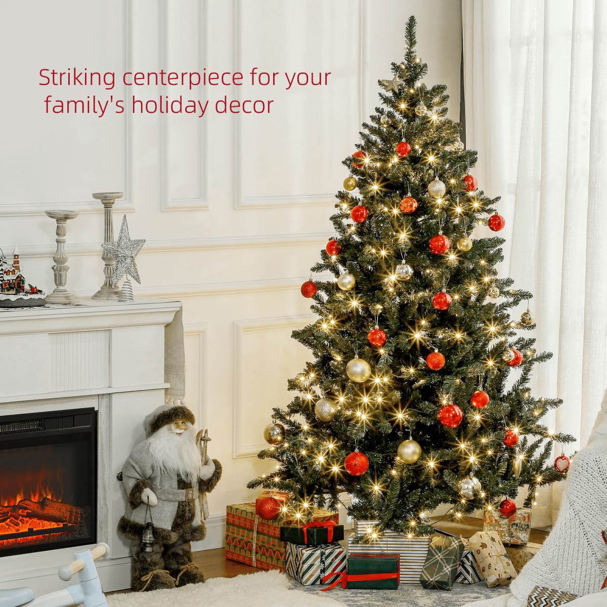 HOMCOM 6ft Artificial Christmas Tree with Warm White LED Lights & Auto - Hinges - plants - express.com